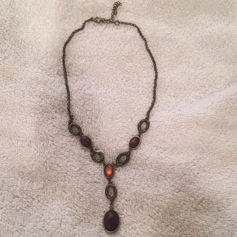Avon dark goldtone necklace with brown stones